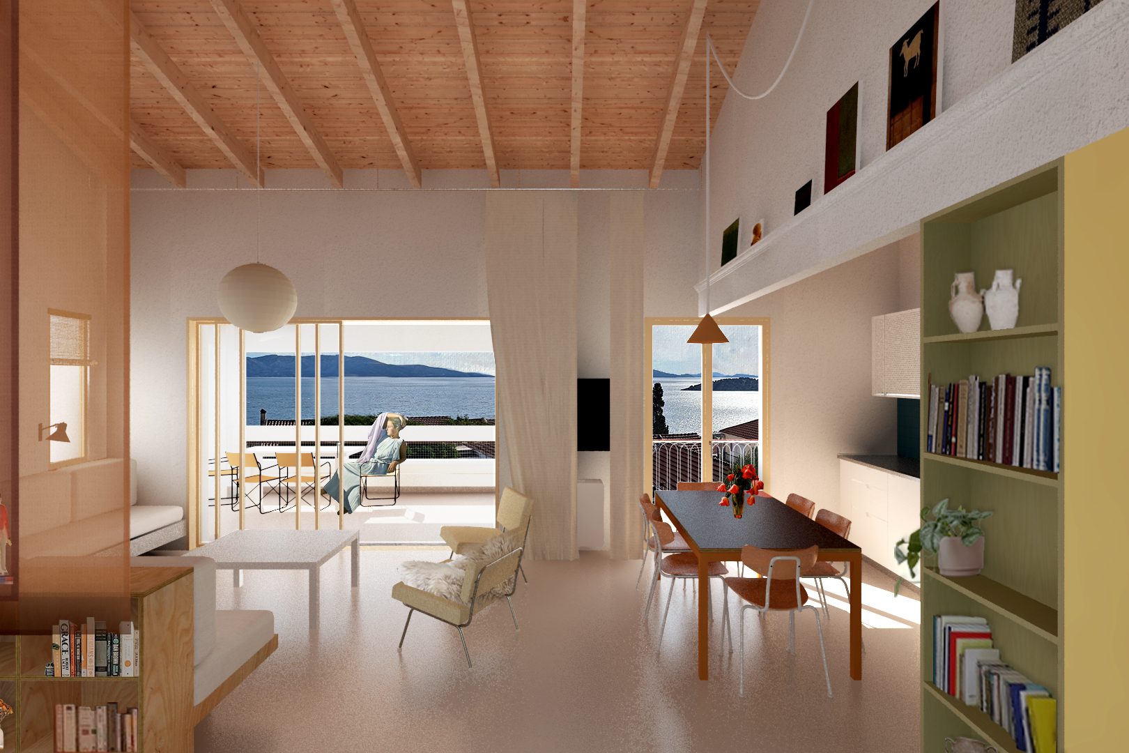 Living room in the Ionian - 250425 Towards living room 1 with furniture darker tile